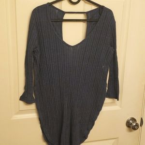 Free People Navy Astoria Split ribbed top